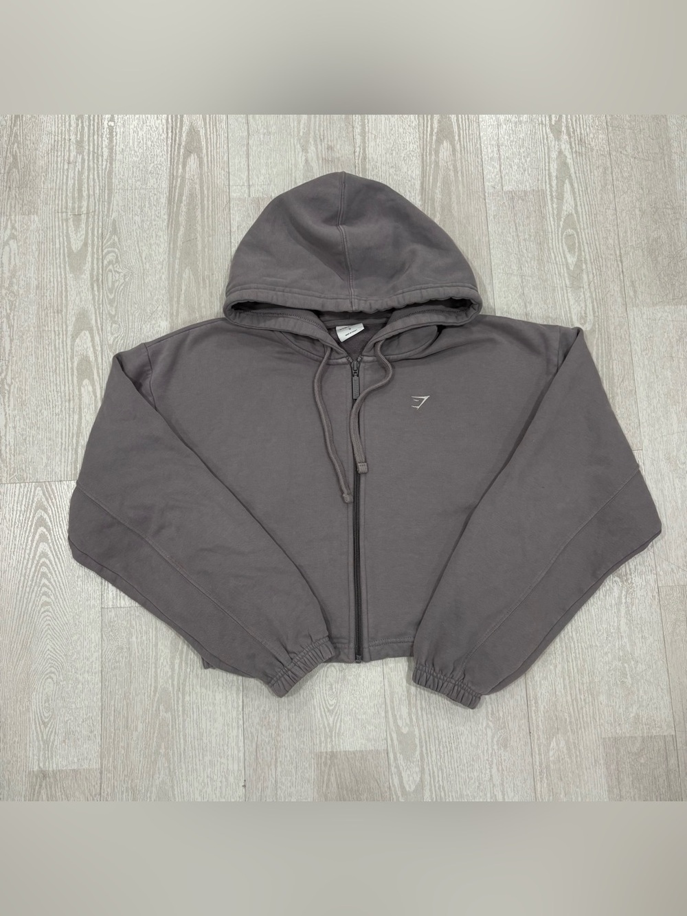 Gymshark Women’s Grey Cropped Full-Zip Hoodie Size S